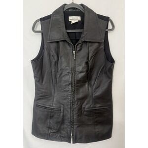 VTG David Benjamin Y2K 100% Black Leather Combination Vest Womens Size L